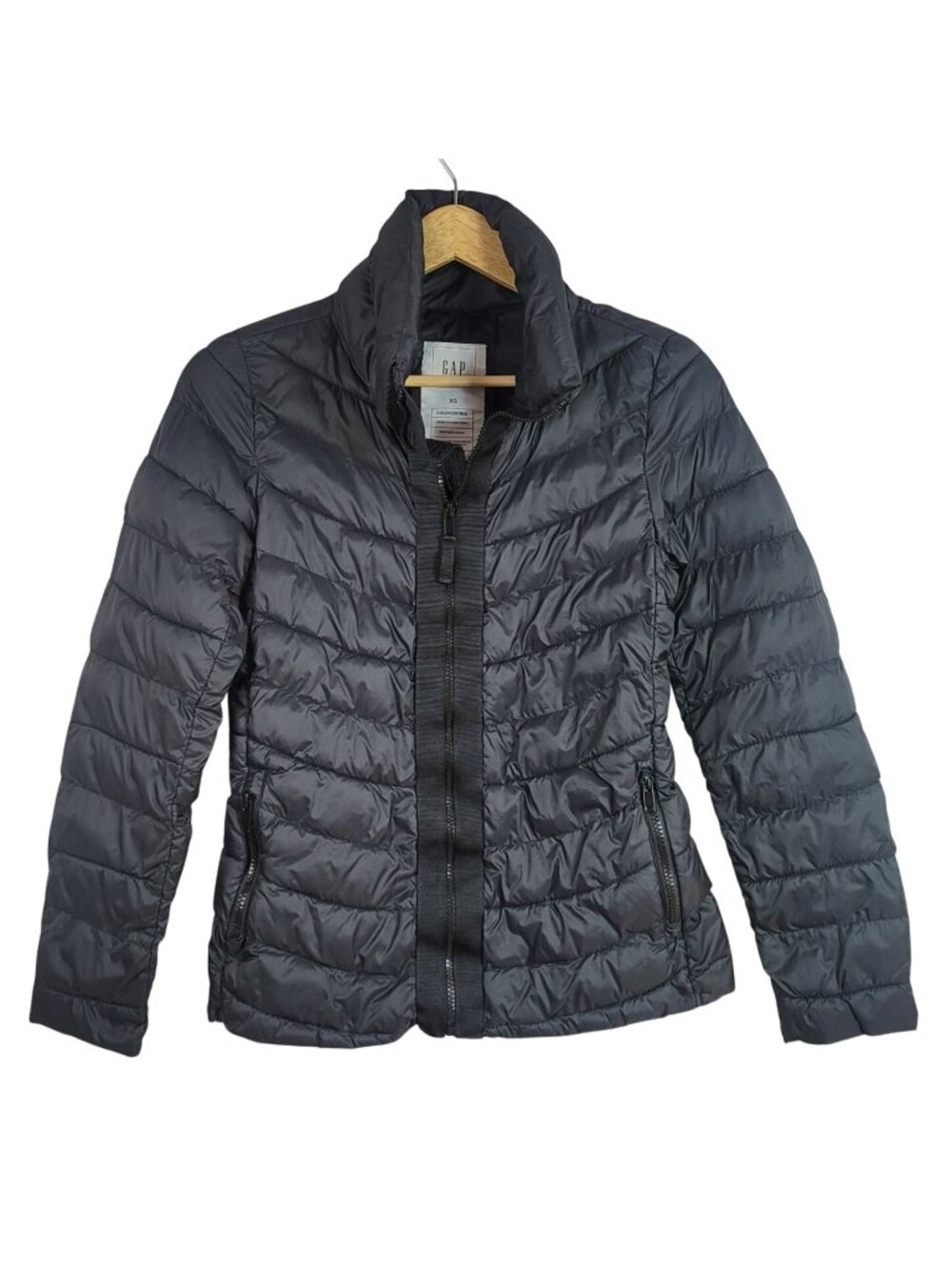 GAP Womens Puffer Jacket Black XS Light Water Resist Packs in Pocket ColdControl